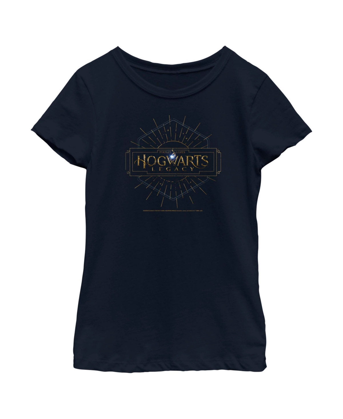 Warner Bros Girl's Hogwarts Legacy Small Art Deco Logo Child T-shirt In Navy Blue
