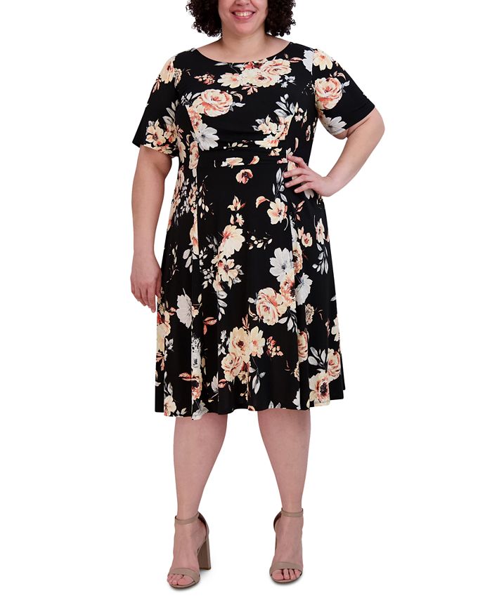 Sandra Darren Plus Size Floral-Print Round-Neck Dress - Macy's