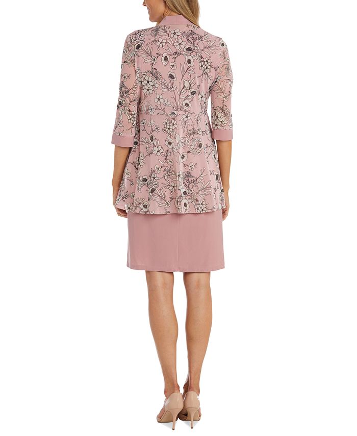 R & M Richards Women's PrintedTrim Dress, Jacket & Removable Necklace