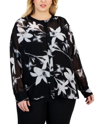 Calvin Klein - Plus Size Printed Button Front Blouse