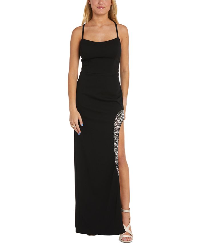 Women s Rhinestone Trim Strappy Back Gown