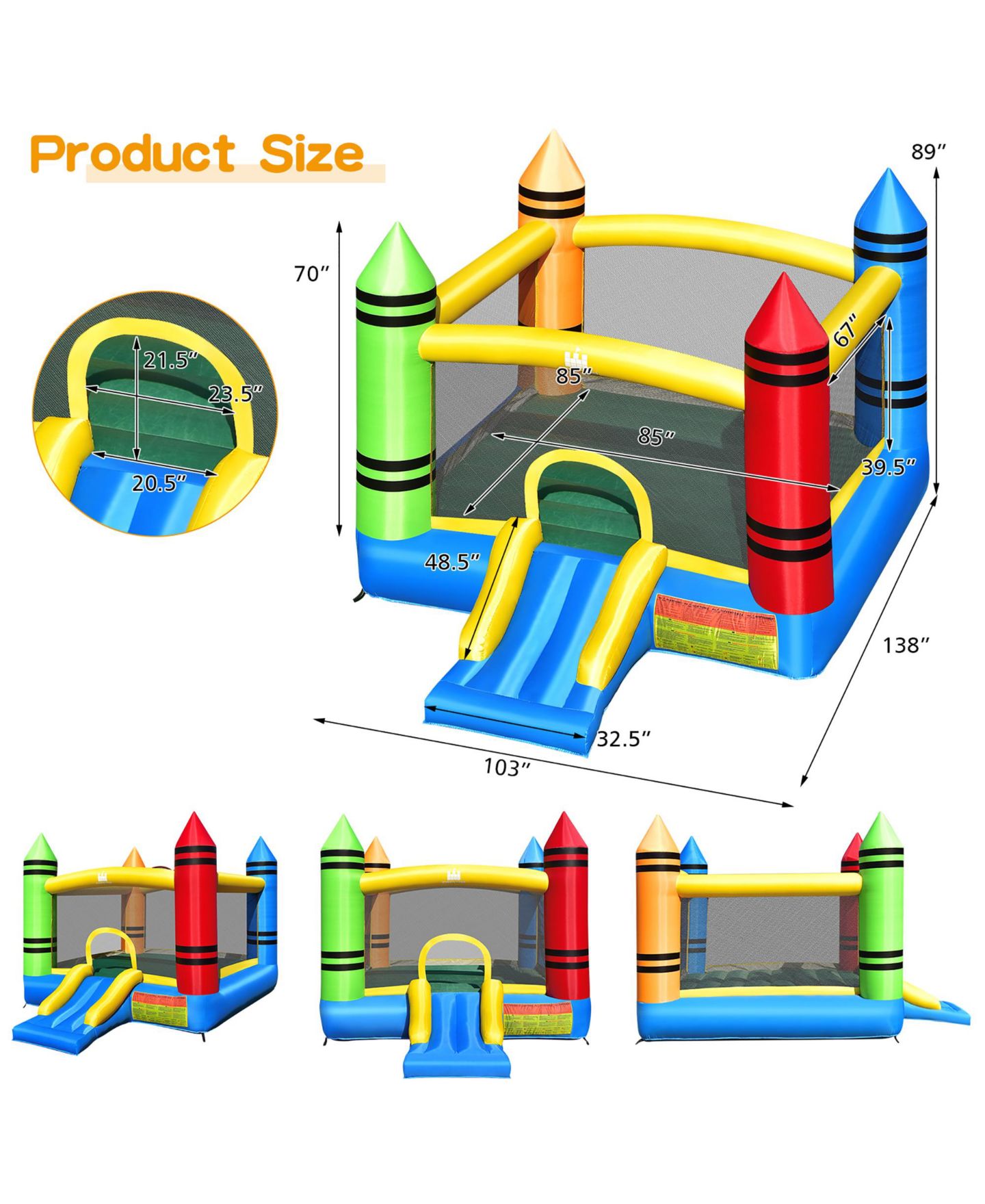 Детская игрушка Costway Inflatable Bounce House with Slide, Ocean Balls & 480W Blower, 138"L x 103.5"W x 89"H, от 3 лет — фото 3