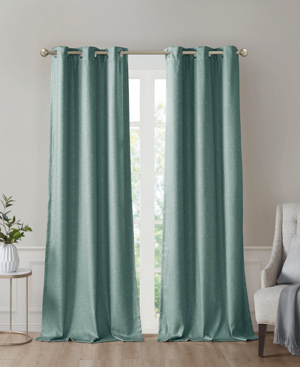 Como Tonal Faux Silk Total Blackout Curtain Panel Pair, 42"W x 95"L - Green