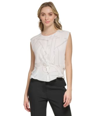 Calvin Klein - Women's Printed Sleeveless Twist-Front Blouse