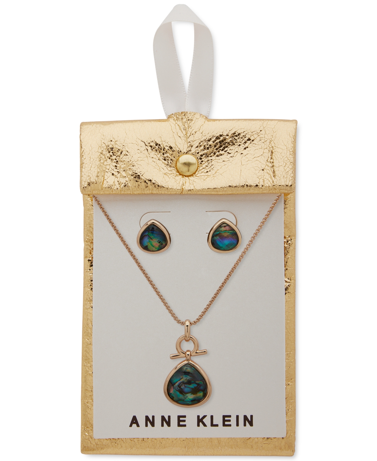 Anne Klein Gold-Tone 2-Pc. Set Abalone Teardrop Pendant Necklace & Matching Stud Earrings