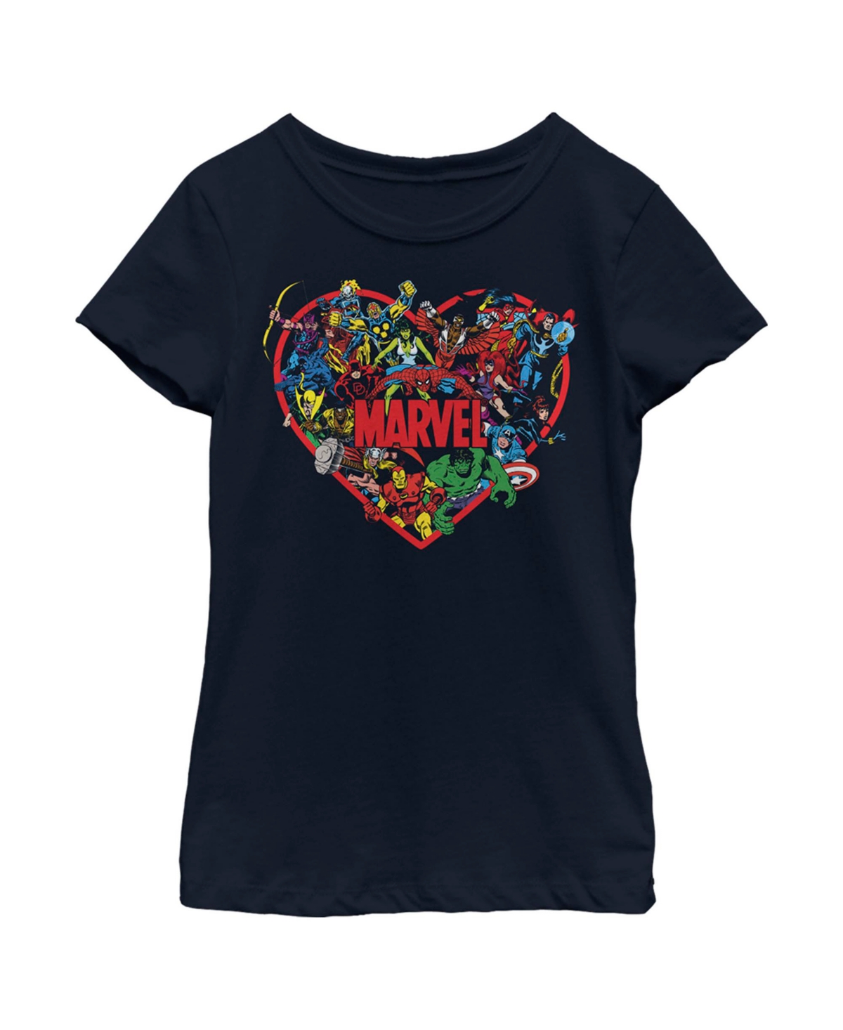 Marvel Girl's  Universe All Heroes Heart Child T-shirt In Navy Blue