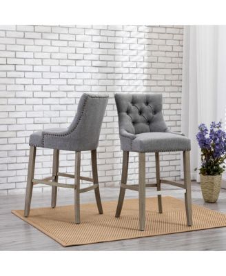 29" Linen Tufted Buttons Upholstered Wingback Bar Stool (Set of 2)