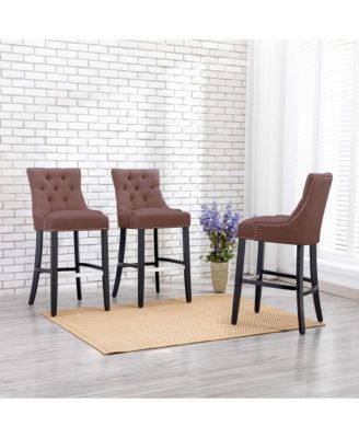 29" Linen Tufted Buttons Upholstered Wingback Bar Stool (Set of 3)