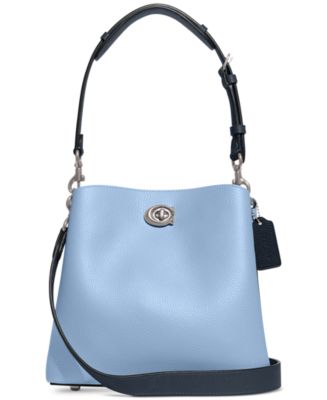 Top NWT Coach Pebble Leather Charlie Bucket Cross Body Bag in Colorblock Lake Blue