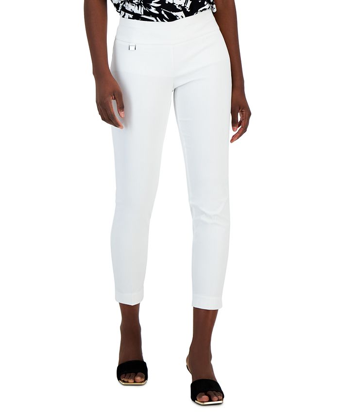 MSRP $85 Alfani Plus Size Lace Capri Tummy-Control Pants White Size 14W  Slim Leg 