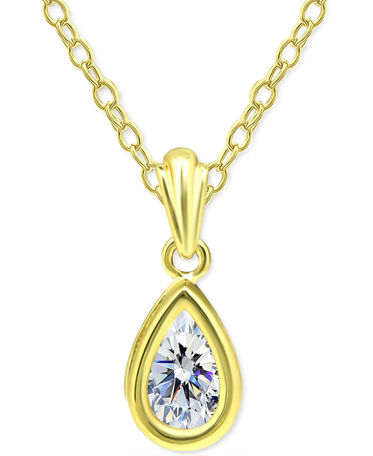 Giani Bernini Cubic Zirconia Pear Bezel 18" Pendant Necklace In 18k Gold-plated Sterling Silver, Created For Macy' In Gold Over Silver