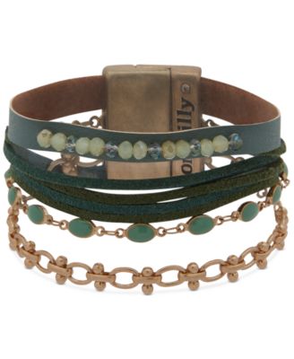 lonna & lilly - Gold-Tone Mixed Stone & Suede Cord Multi-Row Flex Bracelet