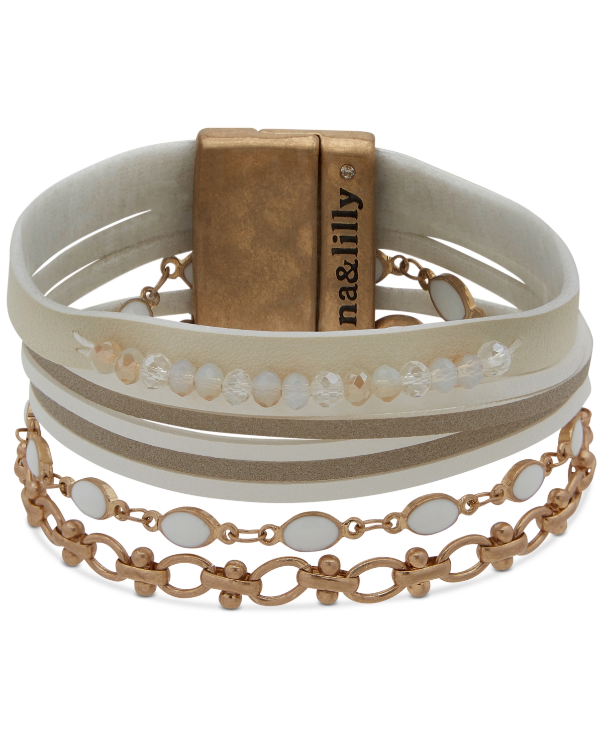 lonna & lilly Gold-Tone Mixed Stone & Suede Cord Multi-Row Wrap Bracelet