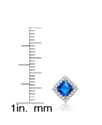 Cubic Zirconia Sterling Silver White Gold Plated Blue Square Shape Earrings