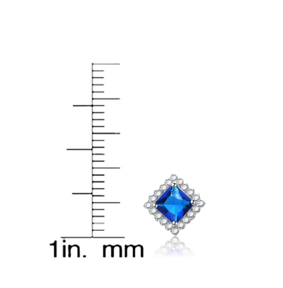 Genevive Cubic Zirconia Sterling Silver White Gold PlatedSquare Shape Earrings - Blue
