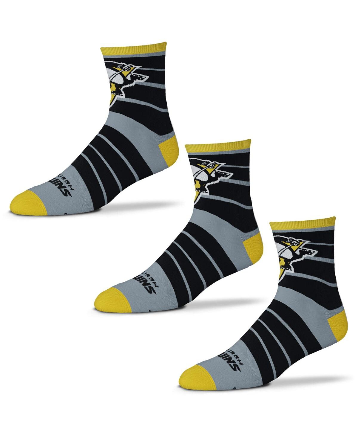 Shop For Bare Feet Men's  Pittsburgh Penguins Three-pack Quad Socks In Gray