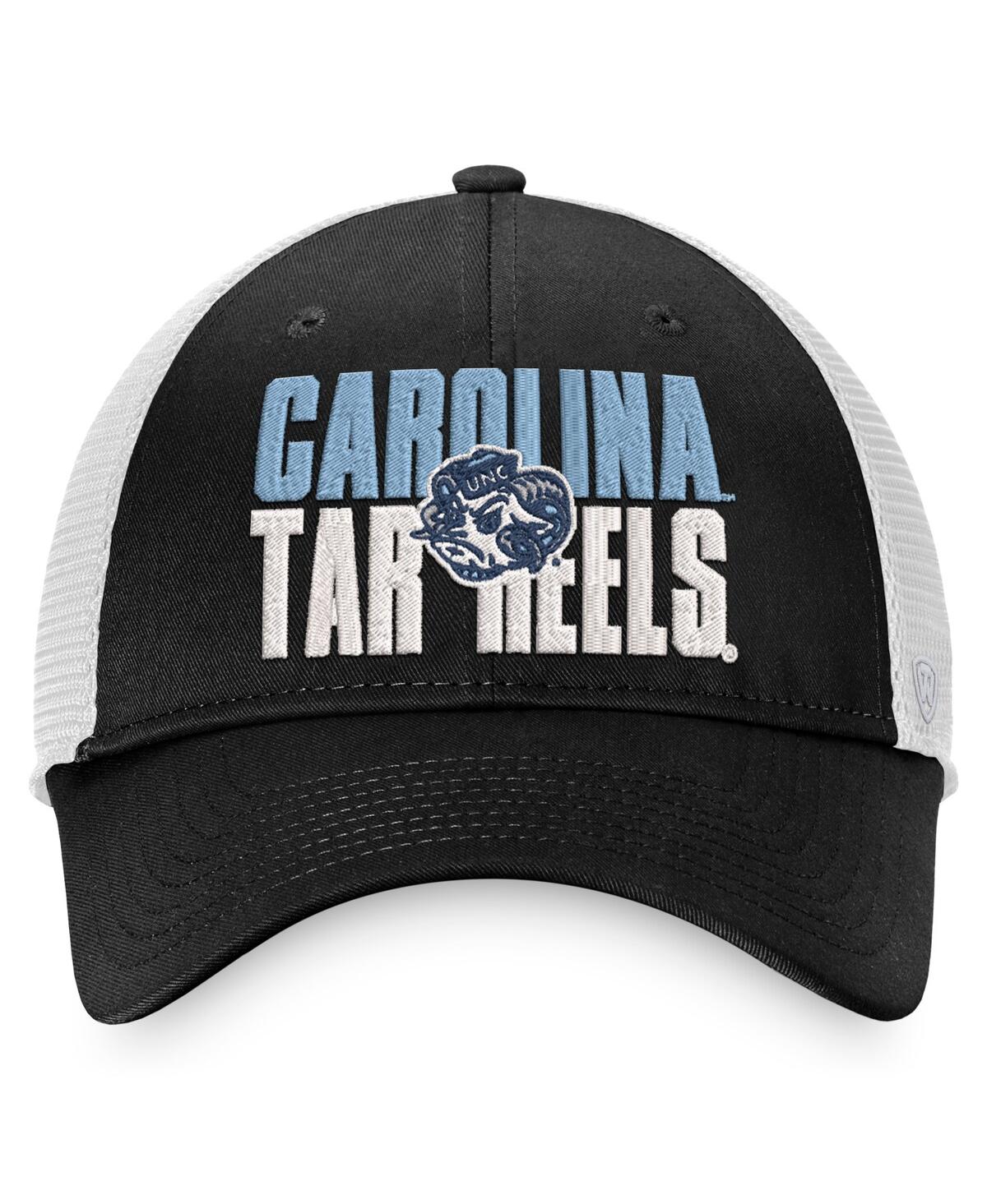 Top Of The World Men's  Black, White North Carolina Tar Heels Stockpile Trucker Snapback Hat In Black,white