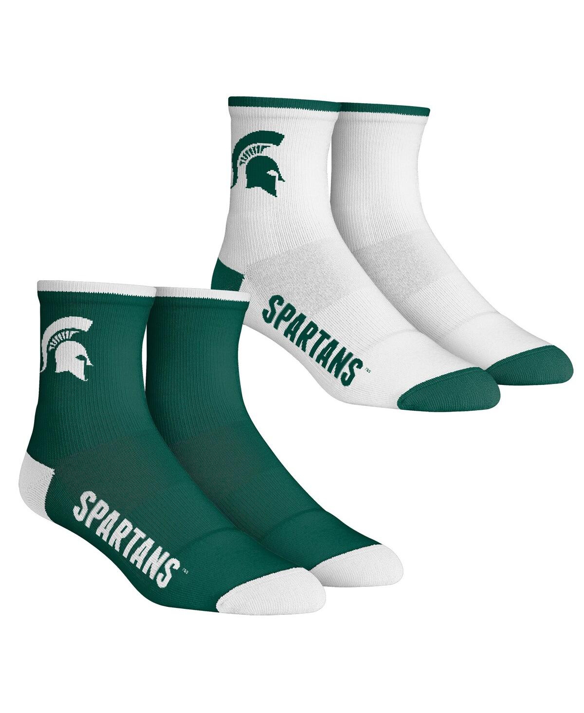 Rock 'em Kids' Youth Boys And Girls  Socks Michigan State Spartans Core Team 2-pack Quarter Length Sock Set In Green,white