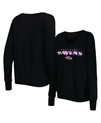 Cuce Women's Black Baltimore Ravens Sequin Logo V-Neck Pullover Sweatshirt  - Macy's