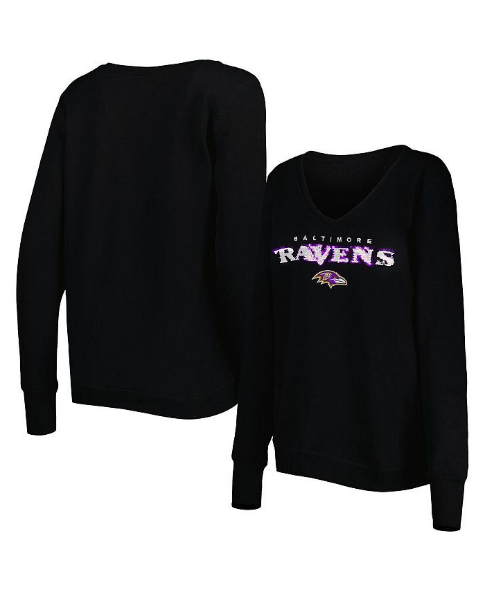 Cuce Women's Black Baltimore Ravens Sequin Logo V-Neck Pullover Sweatshirt  - Macy's