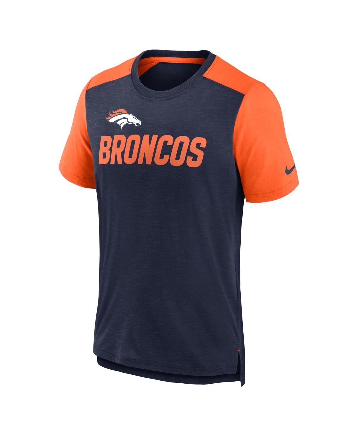 Nike Men's  Heathered Navy, Heathered Orange Denver Broncos Color Block Team Name T-shirt In Heathered Navy,heathered Orange