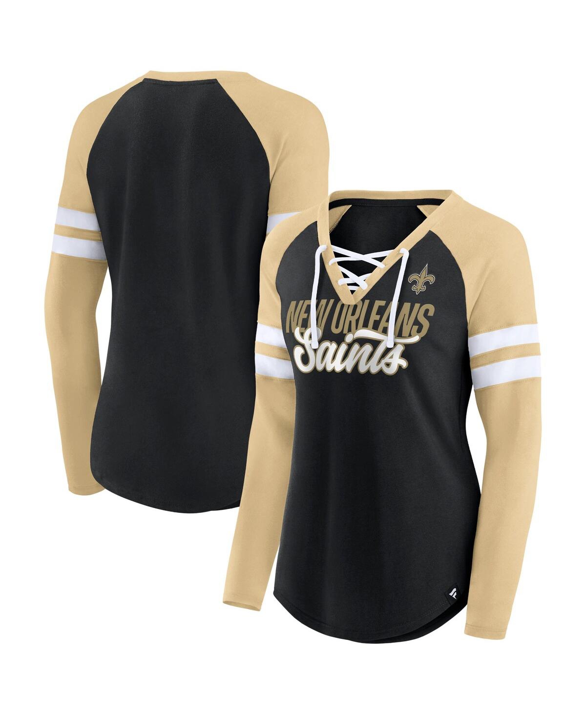 Women's Fanatics Gold New Orleans Saints True to Form Raglan Lace-Up V-Neck Long Sleeve T-shirt - Gold