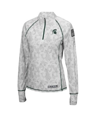 Women's White Michigan State Spartans OHT Military-Inspired Appreciation Officer Arctic Camo 1/4-Zip Jacket