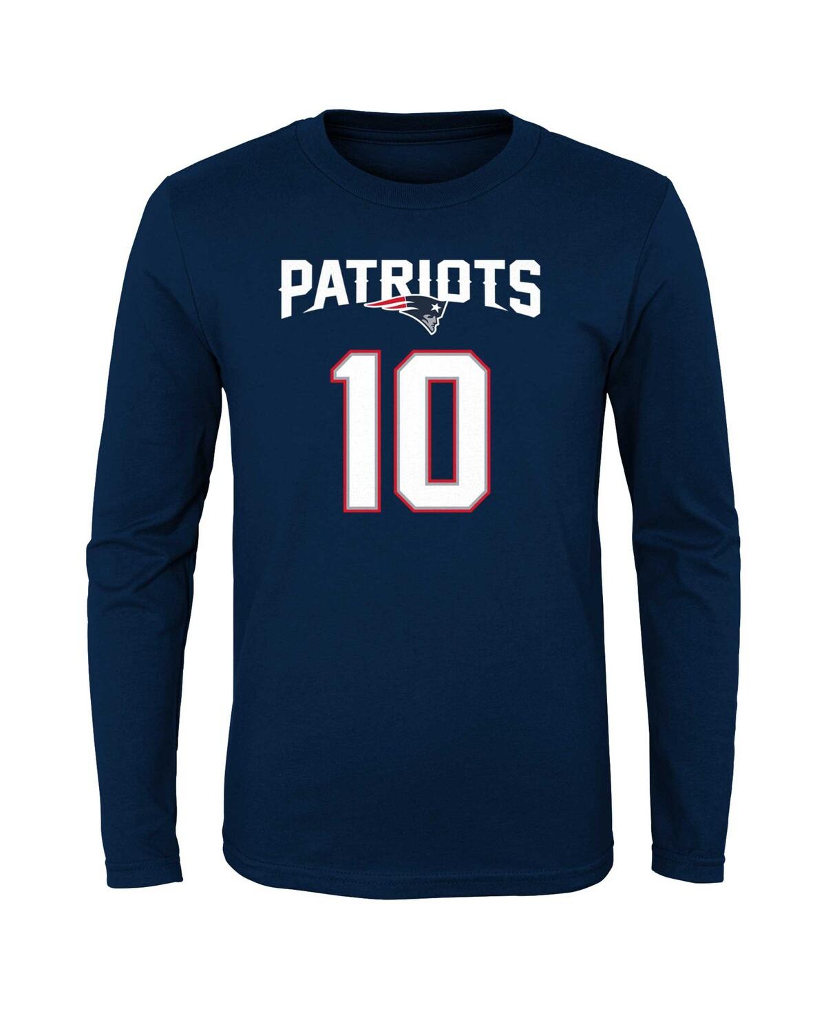 Outerstuff Big Boys Mac Jones Navy New England Patriots Mainliner Player Name And Number Long Sleeve T-shirt In Navy