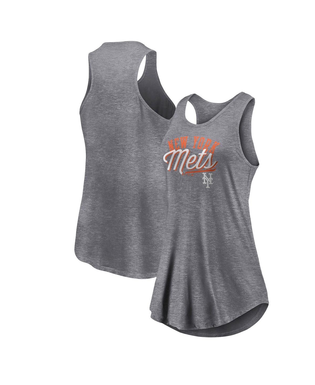 Fanatics Women's  Heather Gray New York Mets Simplicity Swing Racerback Scoop Neck Tank Top In Heather Gray