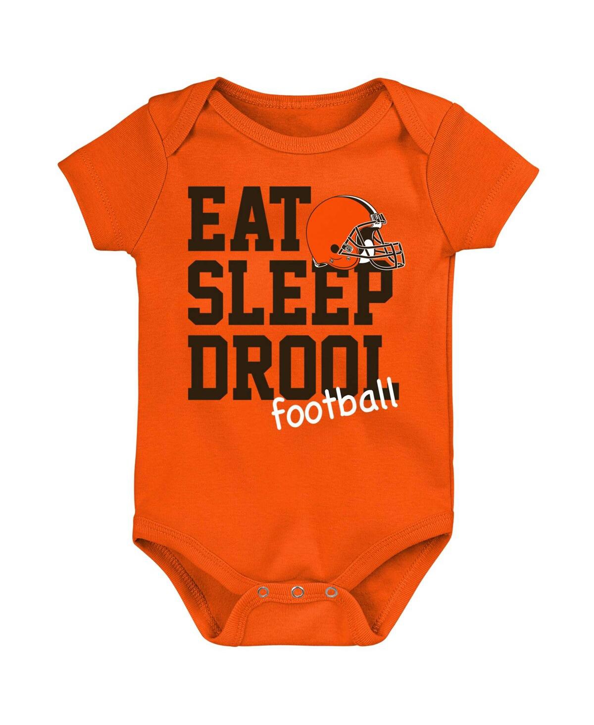 Shop Outerstuff Newborn And Infant Boys And Girls Brown, Orange, Heathered Gray Cleveland Browns Three-piece Eat Sle In Brown,orange