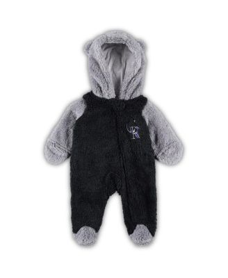Newborn and Infant Boys and Girls Black, Gray Colorado Rockies Game Nap Teddy Fleece Bunting Full-Zip Sleeper