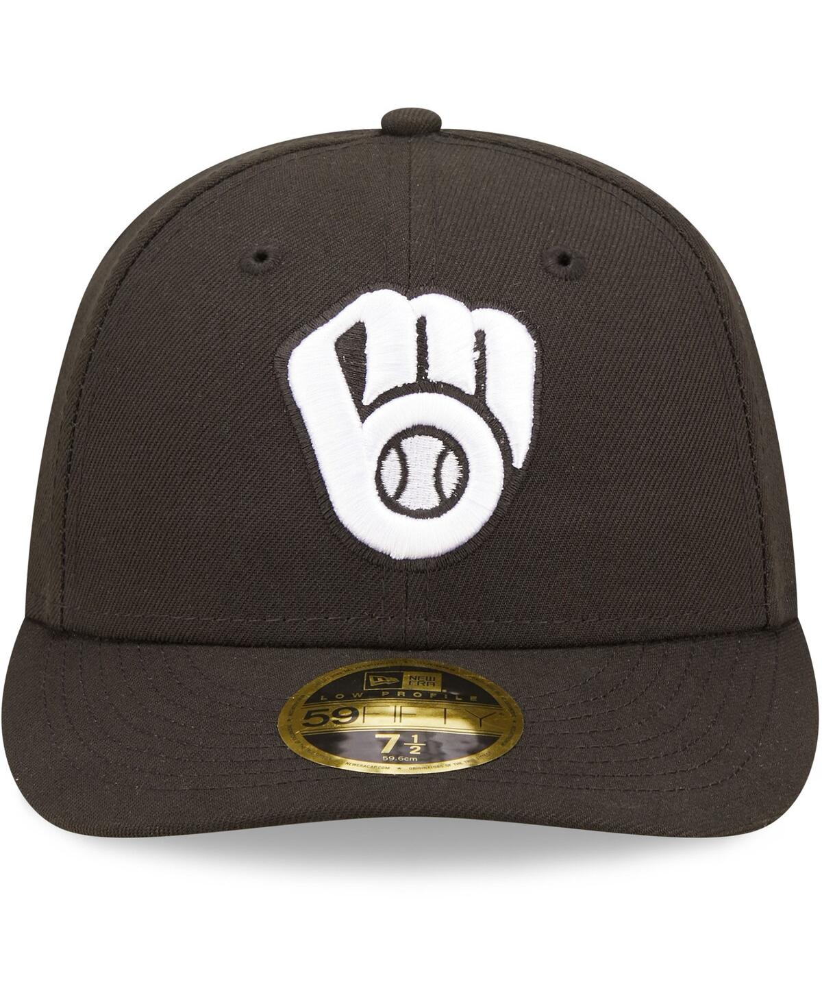 Men's New Era Milwaukee Brewersand White Low Profile 59FIFTY Fitted Hat - Black, White