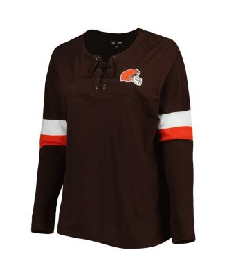 Women's Brown Cleveland Browns Plus Size Athletic Varsity Lace-Up V-Neck Long Sleeve T-shirt