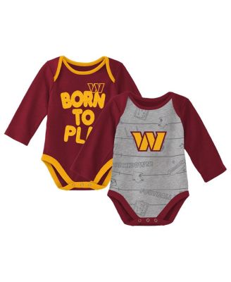 Newborn and Infant Boys and Girls Burgundy, Heathered Gray Washington Commanders Born To Win Two-Pack Long Sleeve Bodysuit Set