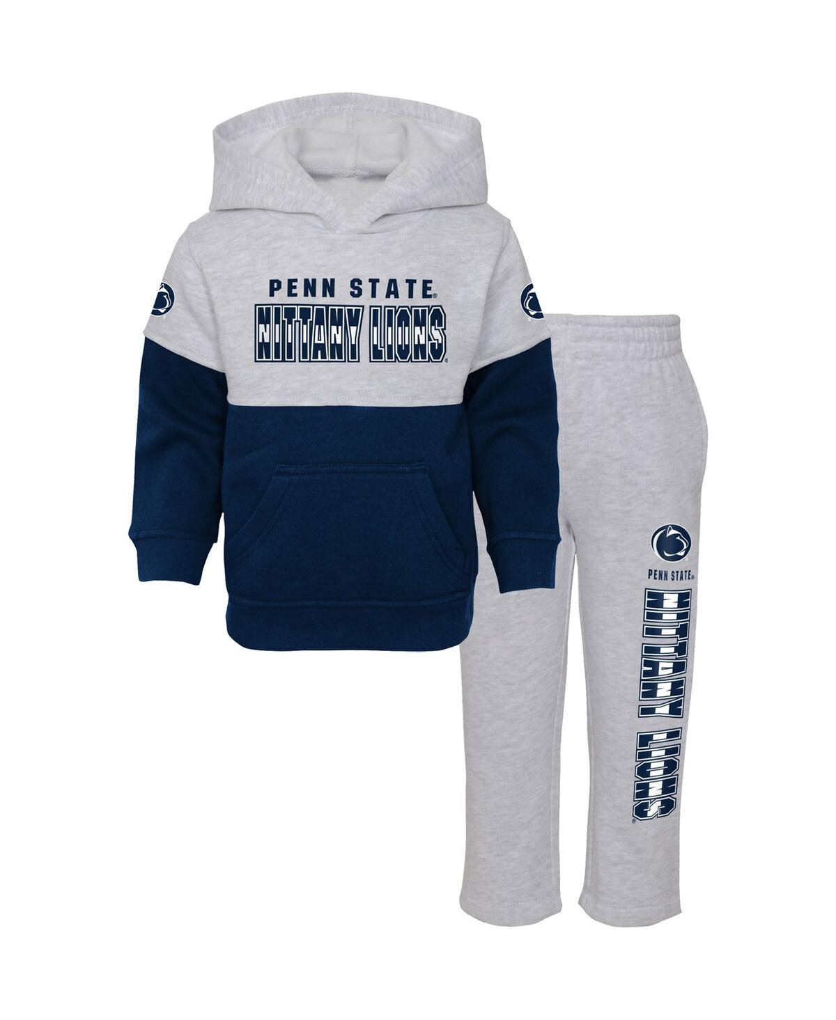 OUTERSTUFF INFANT BOYS AND GIRLS HEATHER GRAY, NAVY PENN STATE NITTANY LIONS PLAYMAKER PULLOVER HOODIE AND PANT