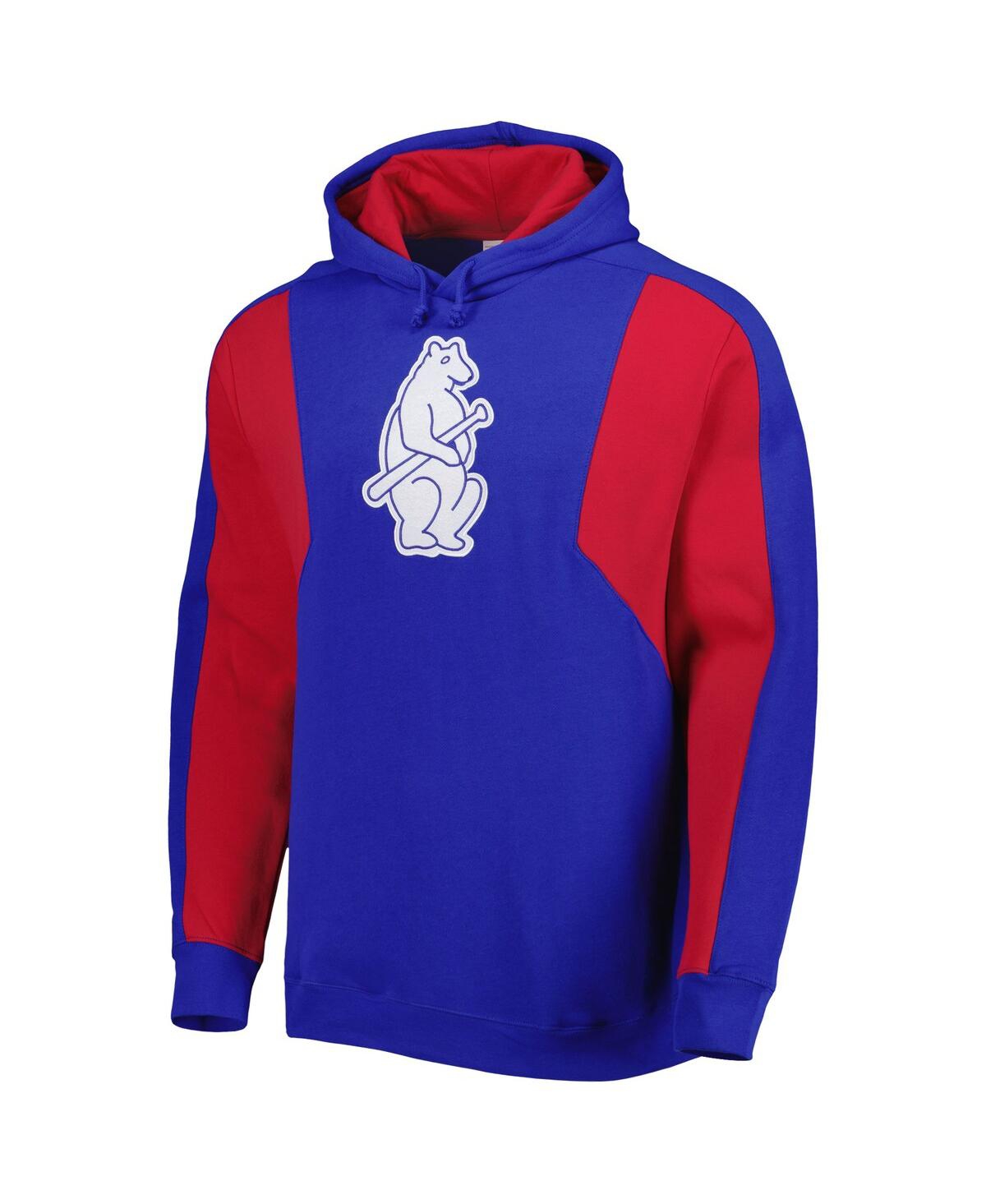 Men's Mitchell & Nessand Red Chicago Cubs Colorblocked Fleece Pullover Hoodie - Royal, Red