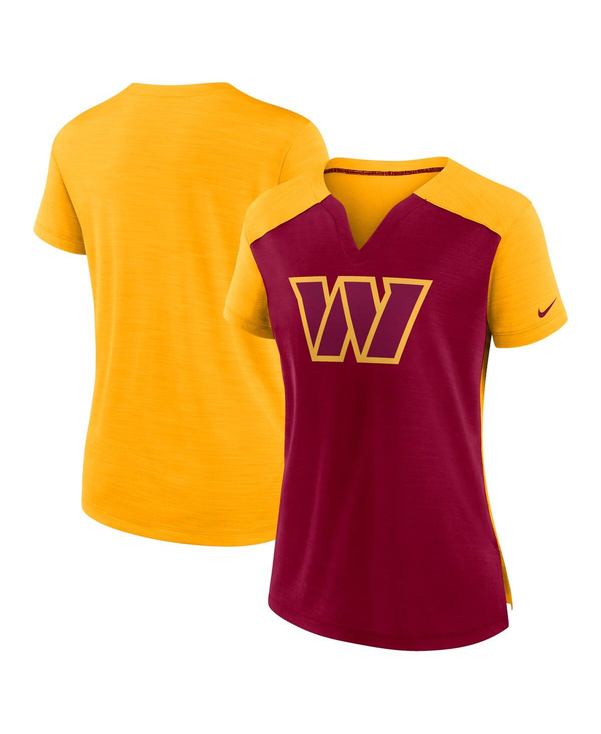 Shop Nike Women's  Burgundy, Gold Washington Commanders Impact Exceed Performance Notch Neck T-shirt In Burgundy,gold