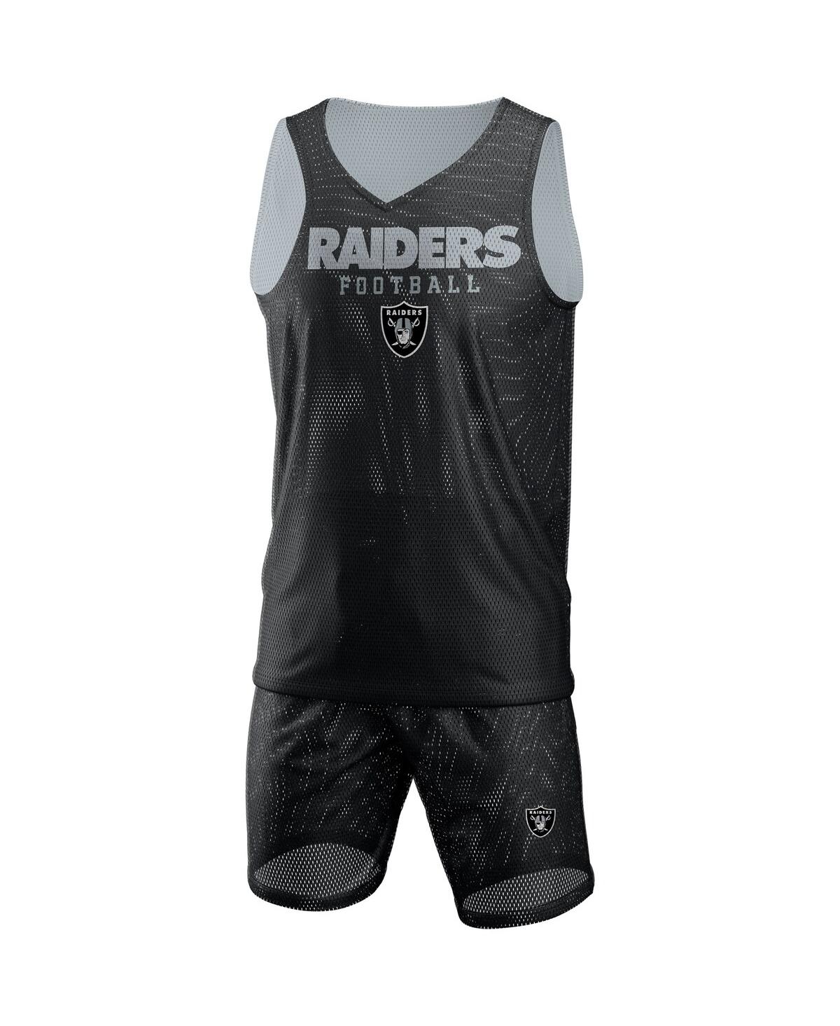 Shop Foco Men's  Black Las Vegas Raiders Colorblock Mesh V-neck And Shorts Set