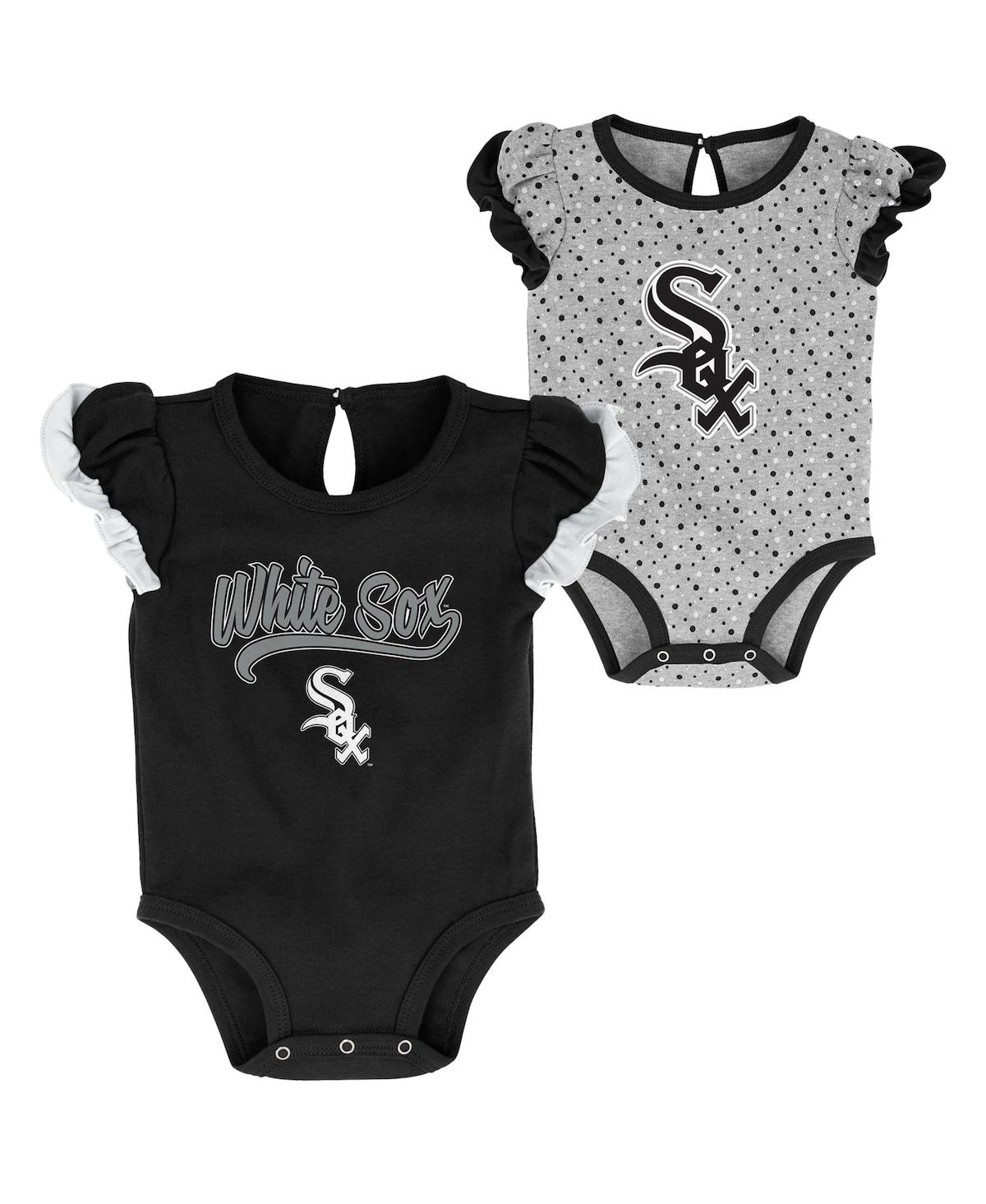 OUTERSTUFF GIRLS NEWBORN BLACK, HEATHERED GRAY CHICAGO WHITE SOX SCREAM AND SHOUT TWO-PACK BODYSUIT SET