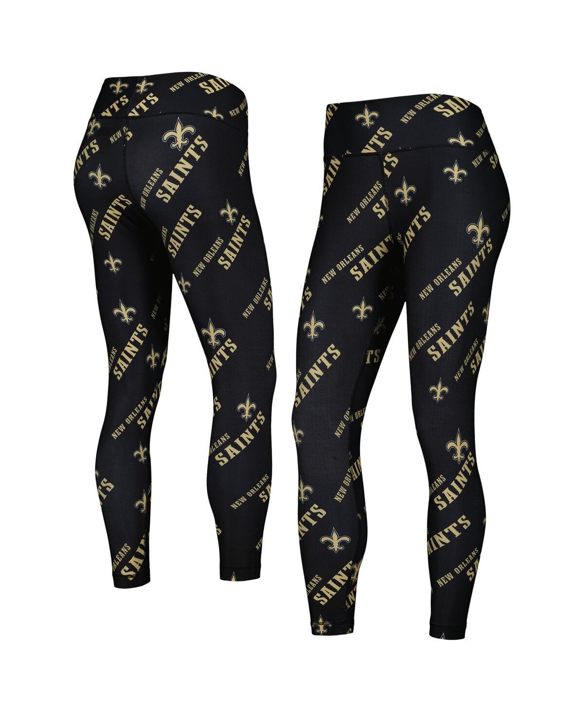 CONCEPTS SPORT WOMEN'S CONCEPTS SPORT BLACK NEW ORLEANS SAINTS BREAKTHROUGH ALLOVER PRINT LEGGINGS 