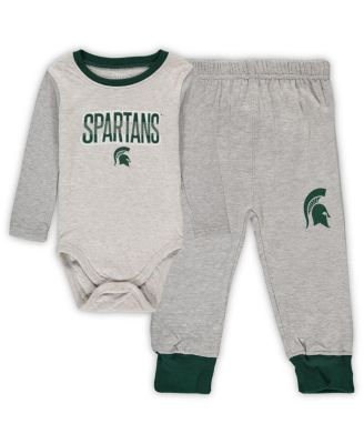 Infant Boys and Girls Heathered Gray, Green Michigan State Spartans Jie Jie Long Sleeve Bodysuit and Pants Set