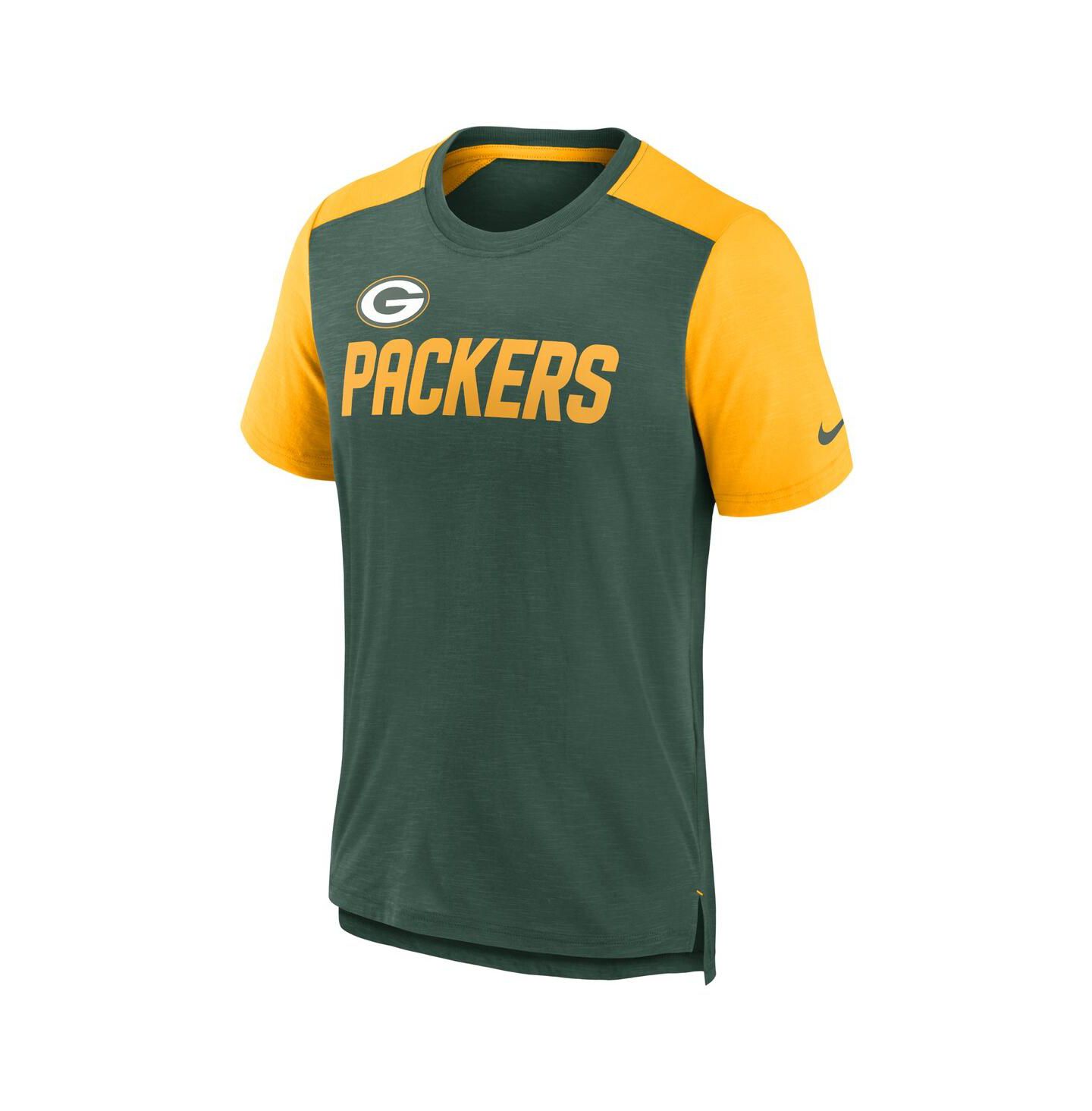 Мужская футболка Nike Heathered Green, Heathered Gold Green Bay Packers Color Block Team Name — фото 2