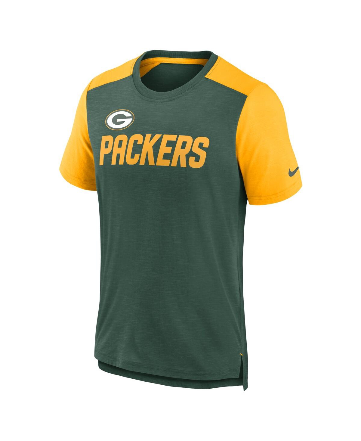 Shop Nike Men's  Heathered Green, Heathered Gold Green Bay Packers Color Block Team Name T-shirt In Heathered Green,heathered Gold