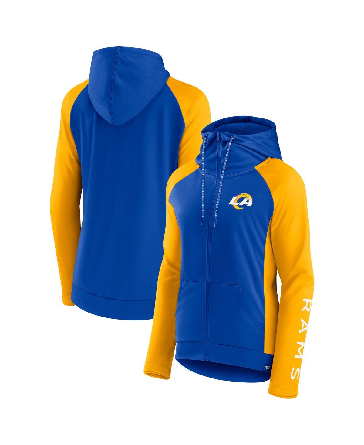 Shop Fanatics Women's  Royal, Gold Los Angeles Rams End Around Raglan Full-zip Hoodie In Royal,gold