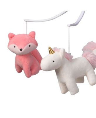 Rainbow Unicorn and Fox White/Coral Musical Baby Crib Mobile