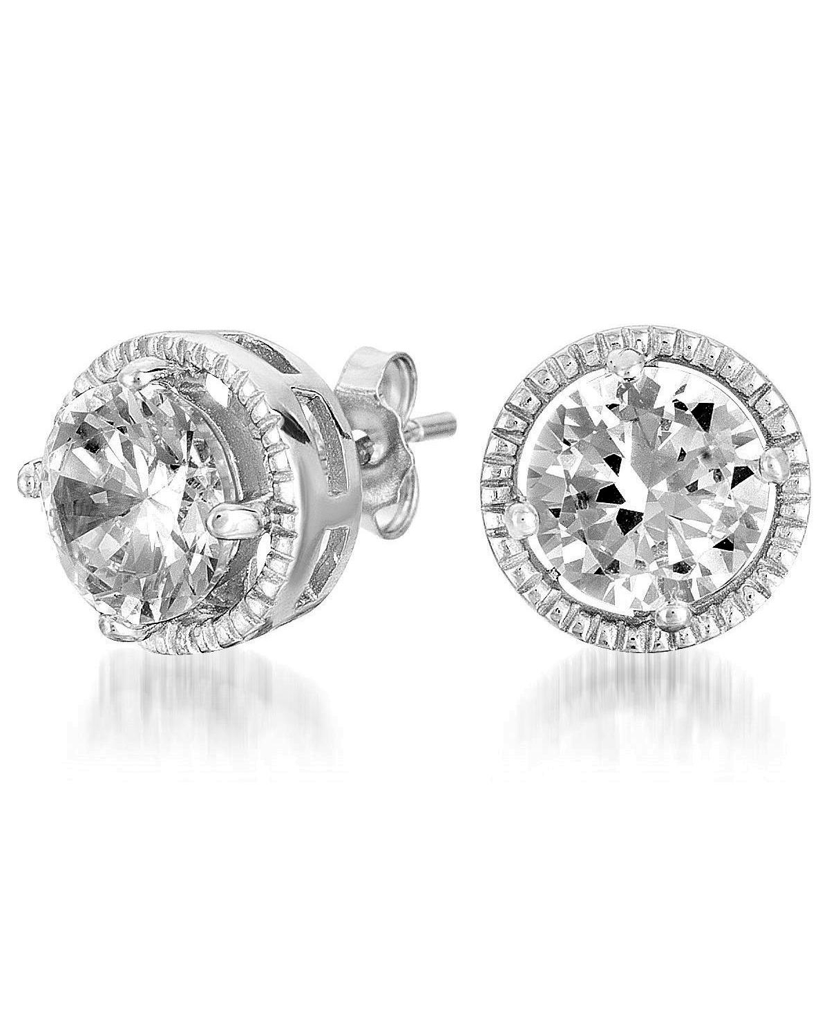 Sterling Silver Cubic Zirconia Round Earrings - White