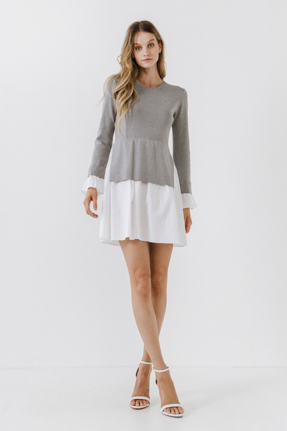ENGLISH FACTORY WOMEN'S POPLIN COMBO KNIT DRESS