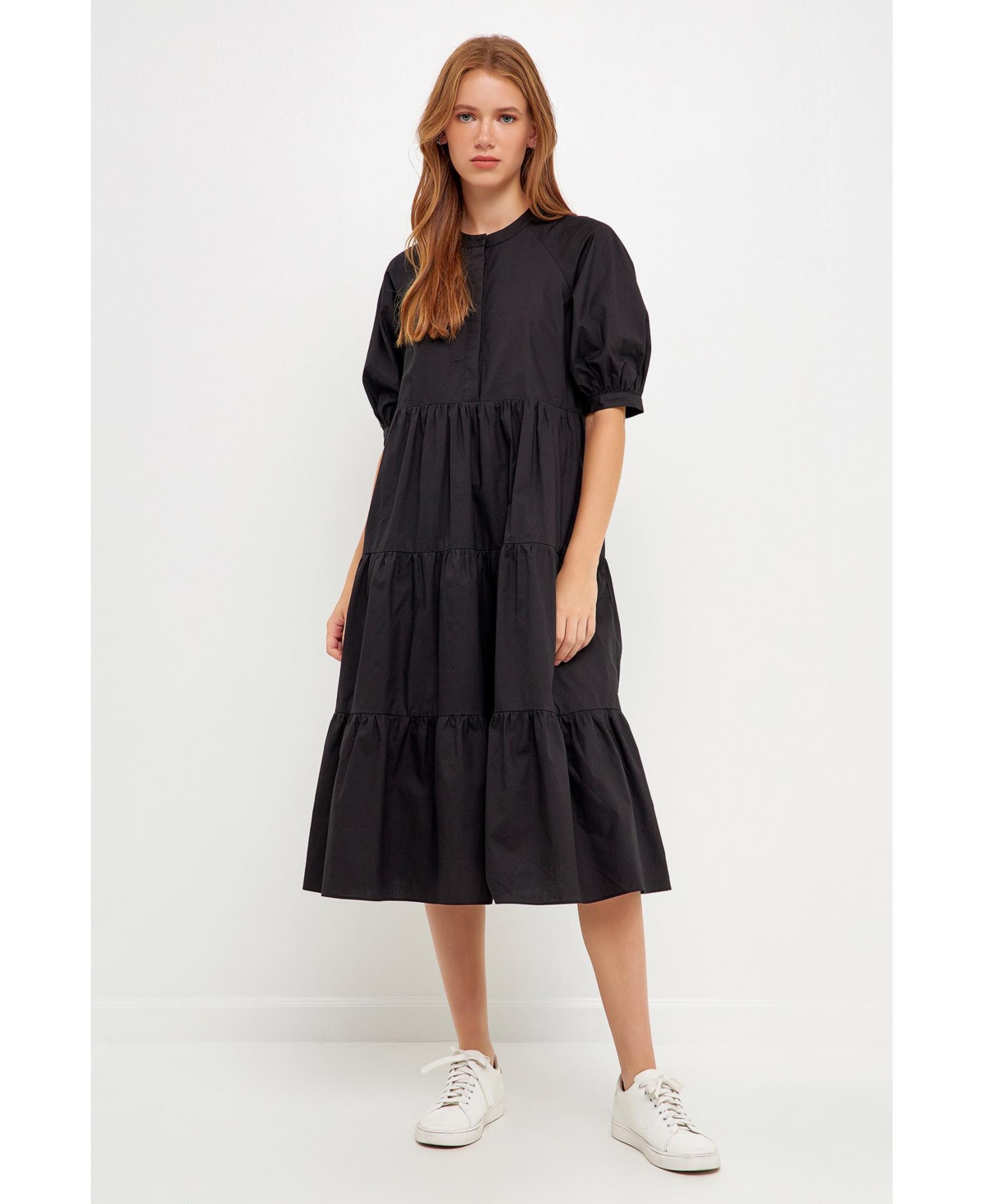 English Factory Puff Sleeve Dress In Black
