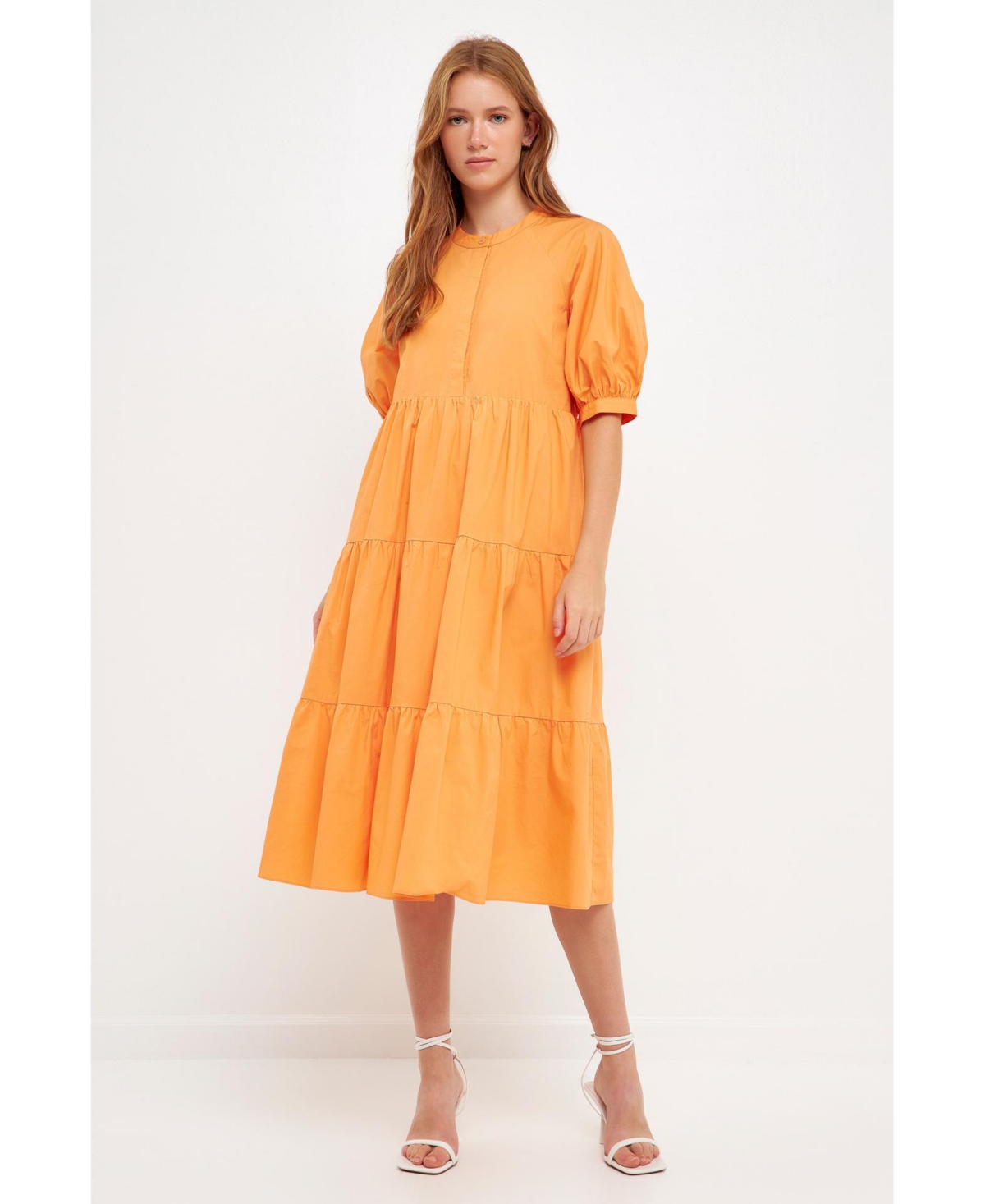 English Factory Puff Sleeve Dress In Orange