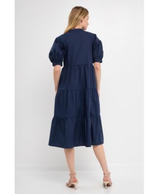 Women's Short Puff Sleeve Midi Dress